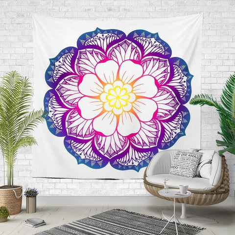 Floral Mandala Wall Tapestry|Decorative Blue Purple Pink Wall Hanging Art Decor|Authentic Flower Mandala Fabric Wall Art|Geometric Tapestry