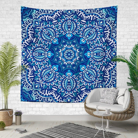Mandala Wall Tapestry|Decorative Purple Blue Wall Hanging Art Decor|Authentic Relaxing Pattern Fabric Wall Art|Boho Style Geometric Tapestry