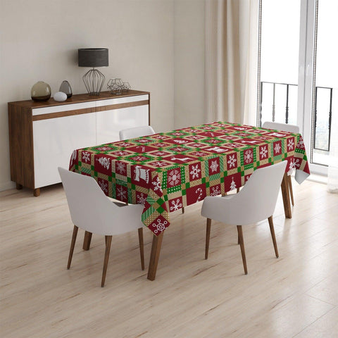 Christmas Tablecloth|Snow, Snowman and House Print Tabletop|Snowflake Table Decor|Housewarming Xmas Design Table Cover|Winter Kitchen Decor