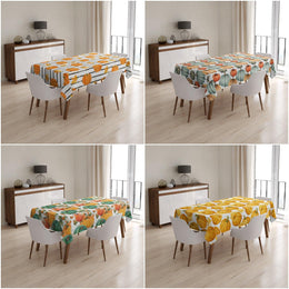 Fall Trend Tablecloth|Orange Green and Yellow Pumpkin Tabletop|Housewarming Striped Pumpkin and Dry Leaves Table Cover|Gray Pumpkin Tabletop