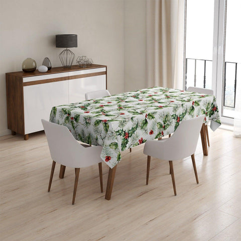 Winter Trend Tablecloth|Red Berries and Bird Print Tabletop|Cardinal Bird on Tree Branch Kitchen Decor|Housewarming Farmhouse Xmas Tabletop