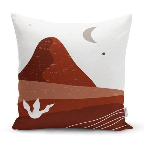 Abstract Pillow Cover|Onedraw Brown White Pillow Case|Flower, Moon and Mountain Themed Cushion Cover|Decorative Pillow Case|Authentic Pillow