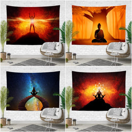 Meditation Wall Tapestry|Spiritual Man on the Mountain Wall Hanging Art Decor|Buddha Print Wall Art|Converging Stairs and Atomic Power Decor