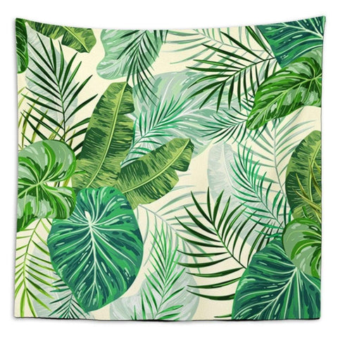 Tropical Leaves Wall Tapestry|Green and Gold Leaves Wall Hanging Art Decor|Housewarming Square Fabric Wall Art|Decorative Floral Tapestry