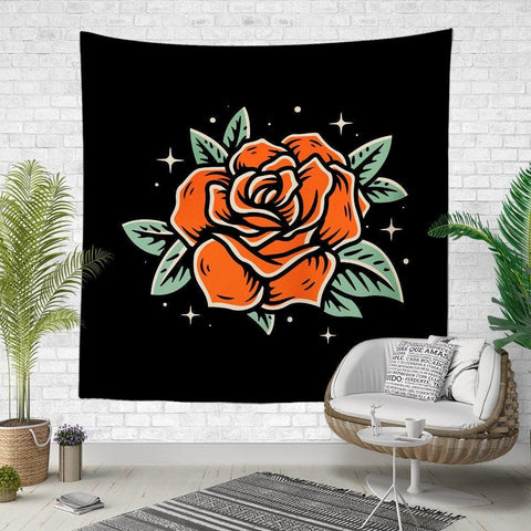 Floral Wall Tapestry|Red Rose Wall Hanging Art Decor|Housewarming Square Fabric Wall Art|Decorative Flowers Leaves and Birds Wall Tapestry