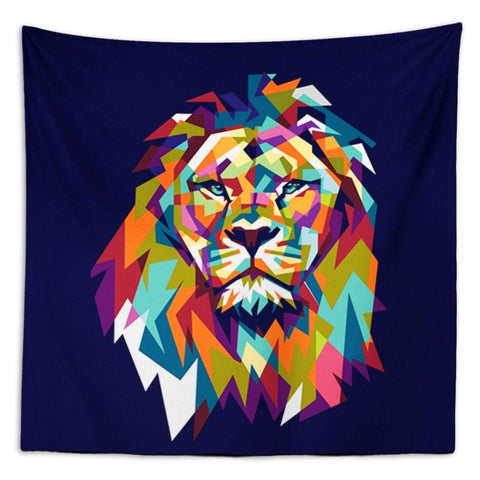 Lion Wall Tapestry|Animal Print Wall Hanging Art Decor|Housewarming Square Fabric Wall Art|Decorative Carnivora Tapestry|Rainbow Lion Print