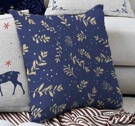 Set of 4 Christmas Pillow Covers|Blue White Xmas Deer Decor|Winter Trend Cushion Case|Beige Blue Leaves Throw Pillow|Christmas Tree Cushion