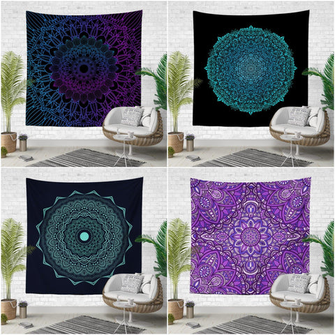 Mandala Wall Tapestry|Decorative Purple Turquoise Wall Hanging Art Decor|Authentic Circle Pattern Fabric Wall Art|Boho Geometric Tapestry