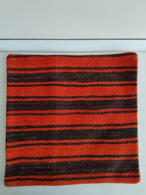 Vintage Kilim Pillow Cover|Turkish Kelim Cushion Cover with Stripes|Ethnic Anatolian Throw Pillow Top|Farmhouse Handwoven Rug Cushion 16x16