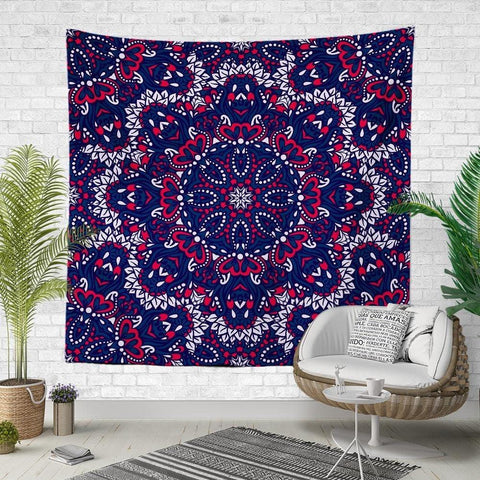 Mandala Wall Tapestry|Decorative Purple Blue Wall Hanging Art Decor|Authentic Relaxing Pattern Fabric Wall Art|Boho Style Geometric Tapestry