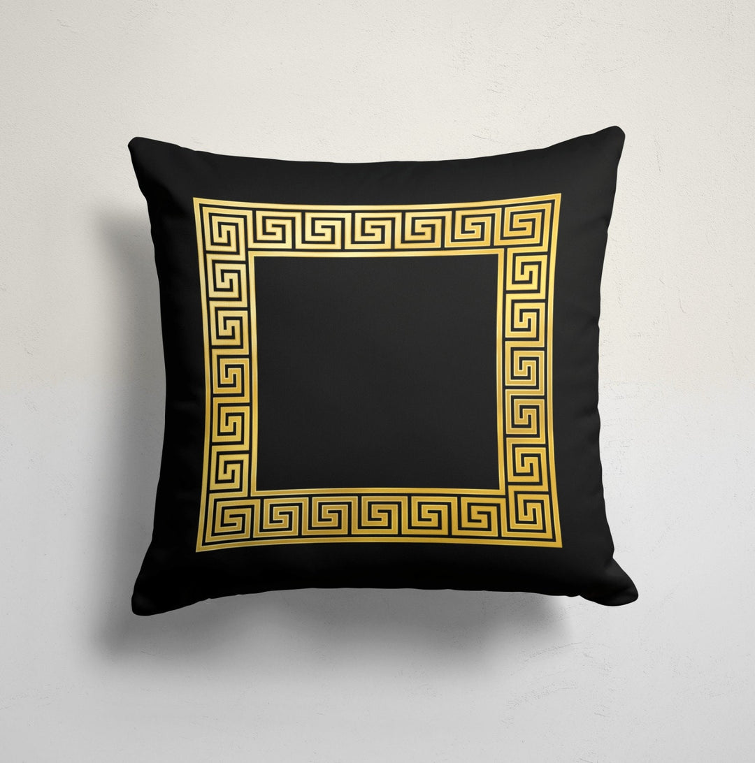Black White Gold Greek Key Cushion Case