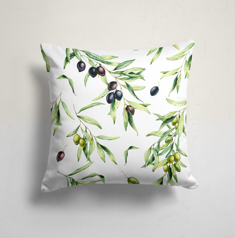 Olive Branch Throw Pillow Case|Green Blue White Pillow Top|Decorative Cushion Case|Housewarming Olive Tree Pillow Case|Farmhouse Style Gift