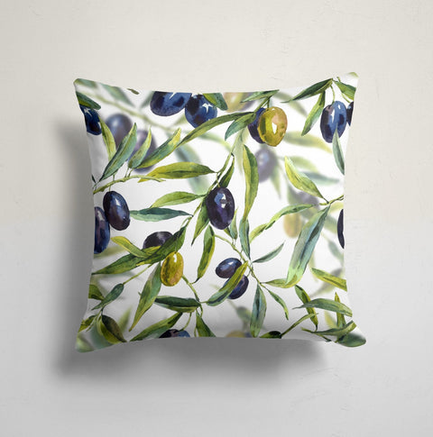Olive Branch Throw Pillow Case|Green Blue White Pillow Top|Decorative Cushion Case|Housewarming Olive Tree Pillow Case|Farmhouse Style Gift
