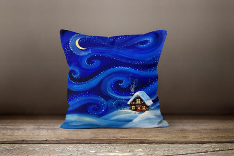 Winter Trend Pillow Cover|Xmas Snow Decor|Let it Snow Pillow Top|House under Snow|Housewarming Throw Pillow|Pine Trees and Snow Pillow Top