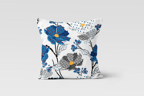 Decorative Pillow Case|Farmhouse Style Blue White and Gray Home Decor|Boho Pillow Top|Floral Cushion Case|Housewarming Throw Pillow Cover