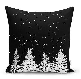 Set of 4 Winter Trend Pillow Covers|Black White Pine Tree and Pine Cone Home Decor|Decorative Xmas Throw Pillow Top|Christmas Cushion Cover