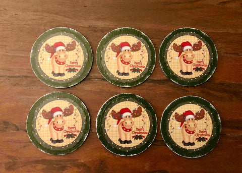 Set of 6 Wooden Christmoose Coaster|Custom Handmade Christmas Ornaments|Christmas Drink Coasters|Original Cute Home Decor|Gifts For Mom