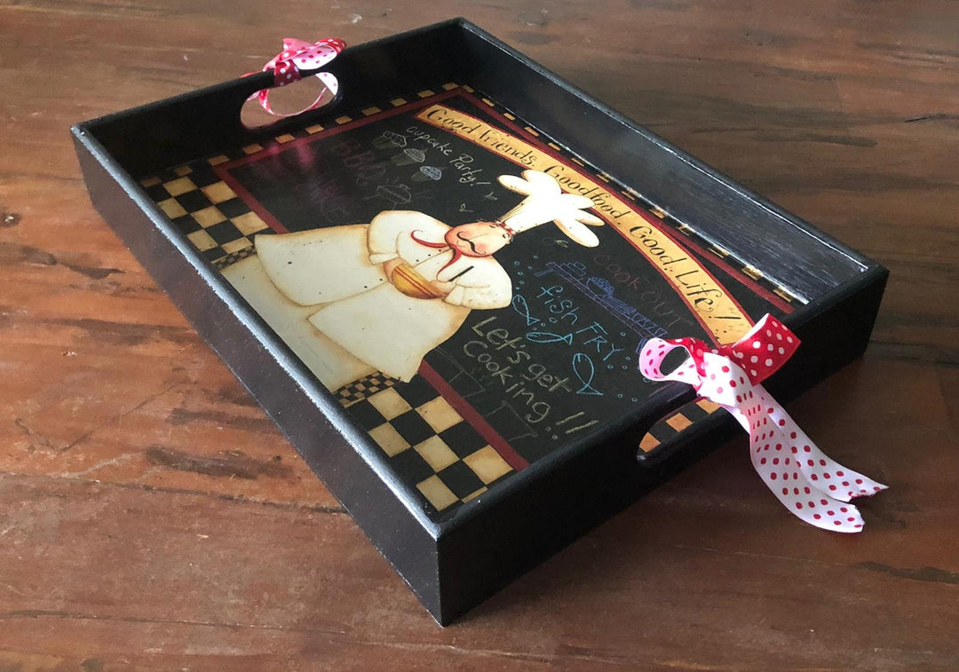 Hand Painted Chef Tray|Wooden Decor|Custom Table Decor|Acrylic Paint|Serving Tray|Home Decor|Gift for Women|Wooden Art|Housewarming Gift