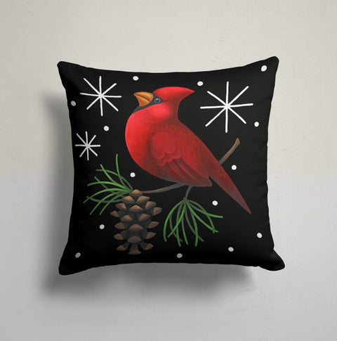 Winter Trend Pillow Cover|Floral Xmas Cardinal Bird Cushion Case|Red Poinsettia Christmas Pillow Top|Decorative Xmas Throw Pillow Cover