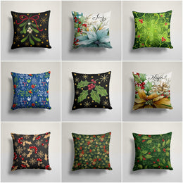 Christmas Pillow Covers|Xmas Home Decor|Winter Pillow Case|Floral Red Berries and Leaves Pillow Cover|Housewarming Berry and Snowflake Decor