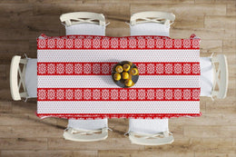Christmas Tablecloth|Snowflake Table Cover|Striped Design Xmas Tabletop|Housewarming Xmas Design Table Cover|Winter Trend Kitchen Decor
