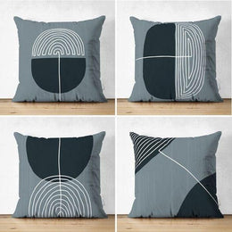 Set of 4 Abstract Pillow Covers|Onedraw Pillow Cover|Black Gray Cushion Cover|Geometric Outdoor Pillow Top|Decorative Throw Pillow Sham