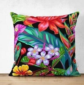 Set of 4 Colorful Floral Pillow Covers|Decorative Pillow Case|Neon Color Leaves and Feathers Pillow|Outdoor Cushion Cover|Throw Pillow Case