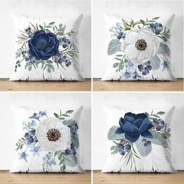 Set of 4 Blue White Flower Pillow Covers|Decorative Pillow Case|Decorative Floral Pillow Top|Outdoor Cushion|Housewarming Throw Pillow Case