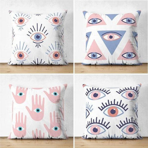 Set of 4 One Eye Pillow Covers|Abstract Pillow Cover|Hand of Fatima Pillow Case|Geometric Outdoor Cushion Cover|Decorative Throw Pillow Case