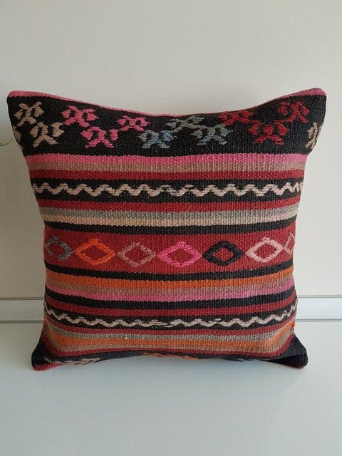 Vintage Kilim Pillow Cover|Turkish Kilim Pillow Cover|Antique Upholstery Throw Pillow Cover|Boho Bedding Decor|Handwoven Rug Cushion 16x16