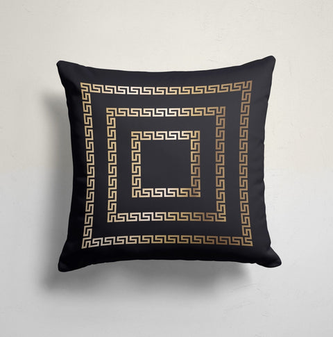 Greek Key Pillow Cover|Black White Gold Cushion Case|Decorative Geometric Pillow|Boho Bedding Home Decor|Cozy Home Decor|Outdoor Pillow Top