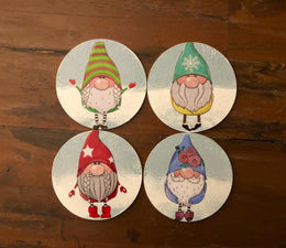 Set of 4 Wooden Dwarf Coaster|Custom Handmade Coaster Set|Christmas Drink Coasters|Original Cute Home Decor|Mug Coaster|Gift For Mom