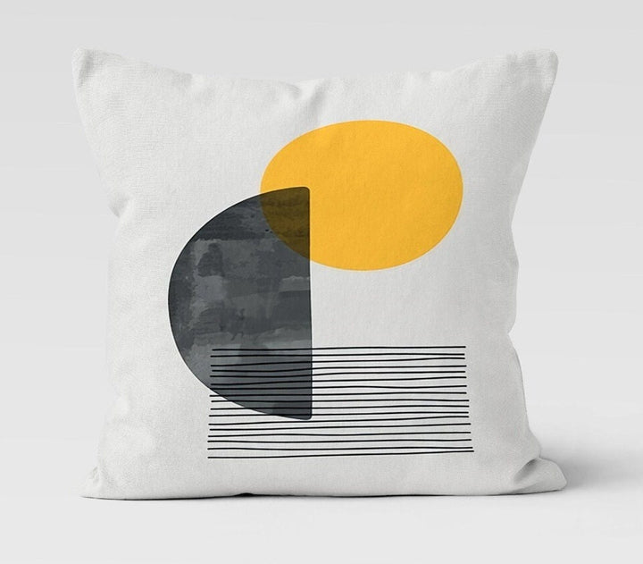 Abstract Geometric Pillow Cover|Black Yellow White Color Cushion Case|Decorative Pillow Top|Boho Bedding Decor|Contemporary Throw Pillow Top
