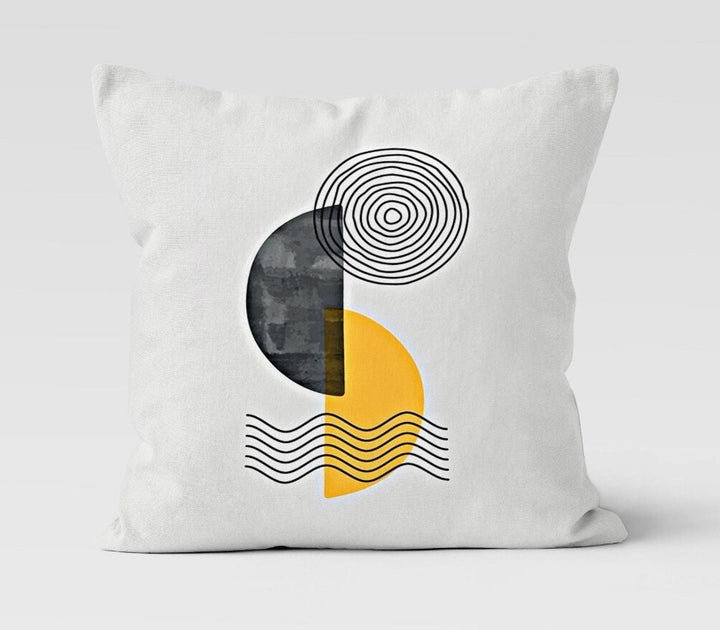 Abstract Geometric Pillow Cover|Black Yellow White Color Cushion Case|Decorative Pillow Top|Boho Bedding Decor|Contemporary Throw Pillow Top
