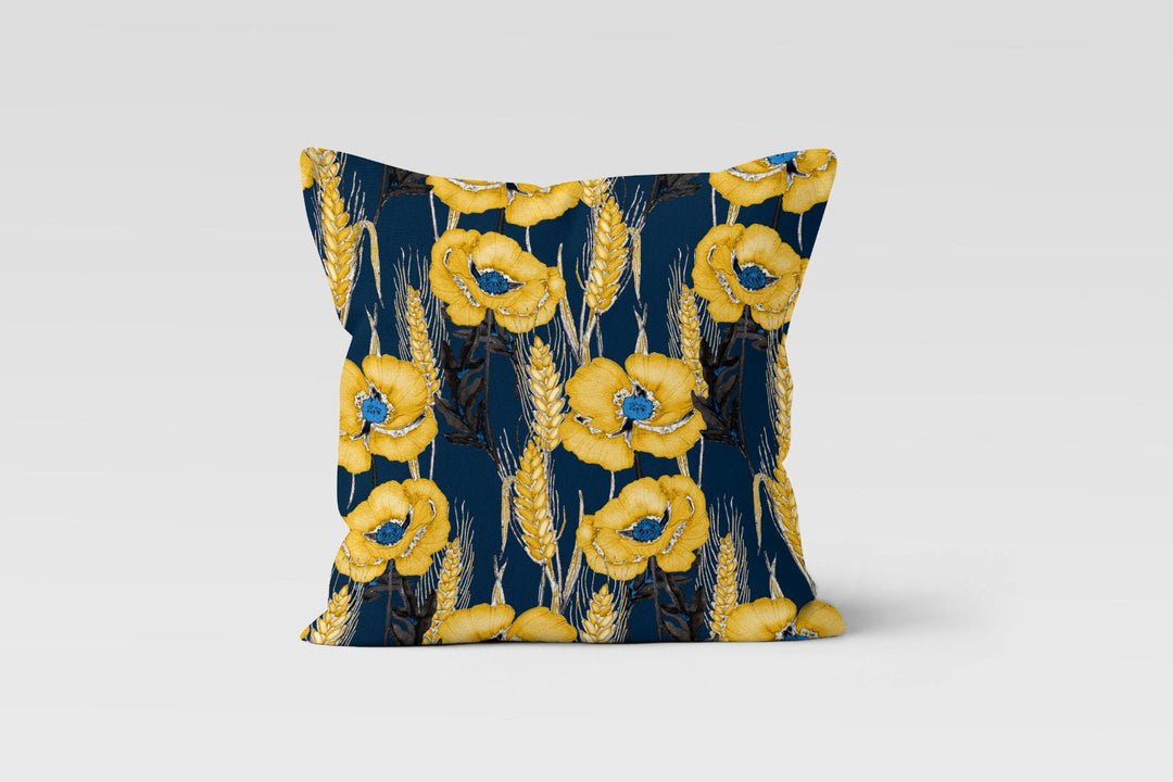 Poppy Pillow Cover|Red Yellow Turquoise Poppy Cushion Case|Floral Throw Pillow Top|Boho Bedding Home Decor|Rustic Farmhouse Style Pillow Top