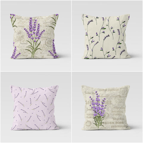 Purple Floral Pillow Cover|Purple Flower Cushion Case|Decorative Purple Beige Throw Pillow Case|Boho Bedding Decor|Farmhouse Style Pillow