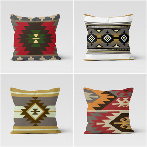 Rug Design Pillow Cover|Southwestern Cushion Case|Decorative Aztec Print Ethnic Home Decor|Farmhouse Style Geometric Outdoor Pillow Case