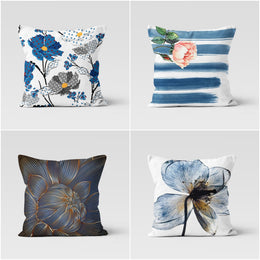 Decorative Pillow Case|Farmhouse Style Blue White and Gray Home Decor|Boho Pillow Top|Floral Cushion Case|Housewarming Throw Pillow Cover