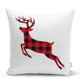 Set of 4 Christmas Pillow Covers|Buffalo Check Christmas Deer Home Decor|Suede Winter Trend Pillow Case|Housewarming New Year Throw Pillow