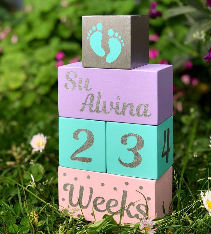 Set of 5 Custom Wooden Name Blocks|Personalized Baby Name Sign Cube|Nursery Decor For Baby|Wood Baby Shower Gift|New Mom Gift|Age Block Deco