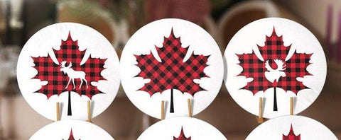 Christmas Placemat|Set of 6 Xmas Supla Table Mat|Red Black Checkered Leaf with Deer Round Dining Underplate|Buffalo Check Leaf, Deer Coaster