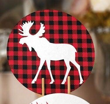 Christmas Placemat|Set of 4 Xmas Supla Table Mat|Buffalo Plaid Xmas Deer Round Dining Underplate|Red Black White Winter Trend Coaster Set