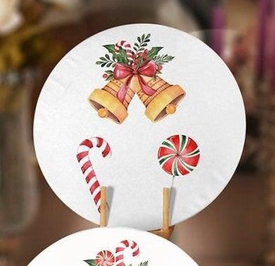 Christmas Placemat|Set of 4 Xmas Supla Table Mat|Red Poinsettia Round Dining Underplate|Floral Xmas Bell and Xmas Socks Winter Coasters Set
