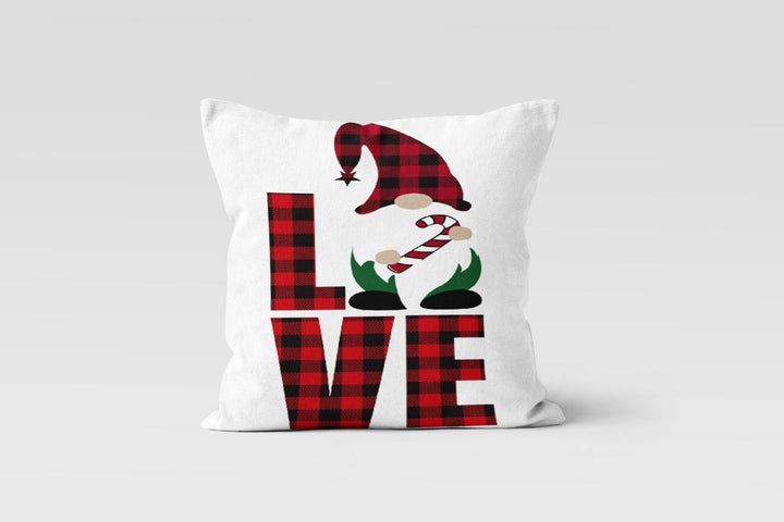 Christmas Pillow Covers|Dwarf Santa Claus Decor|Checkered Gnome Pillow Case|Xmas Throw Pillow|Merry Christmas Decor|Love Print Xmas Pillow
