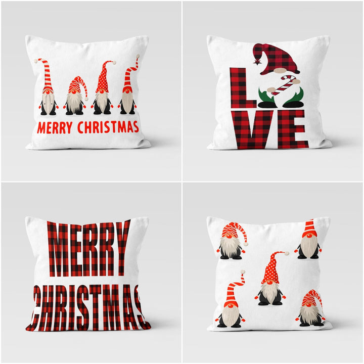 Christmas Pillow Covers|Dwarf Santa Claus Decor|Checkered Gnome Pillow Case|Xmas Throw Pillow|Merry Christmas Decor|Love Print Xmas Pillow