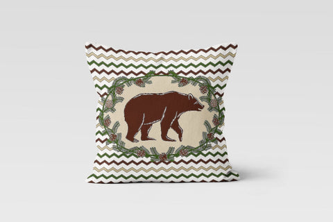 Christmas Pillow Cover|Xmas Deer Cushion Case|Winter Pillow Case|Xmas Home Decor|Deer and Bear on Zig Zag Pattern Pillow Sham|Xmas Gift Case