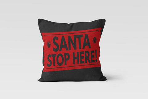 Christmas Pillow Covers|Santa Stop Here Print Xmas Decor|Decorative Christmas Pillow Case|Xmas Throw Pillow|Red Black White Christmas Decor