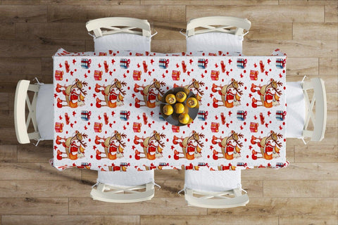 Christmas Tablecloth|Xmas Deer and Xmas Tree Tabletop|Housewarming Xmas Design Table Cover|Winter Trend Kitchen Decor|Snowflake Table Cover