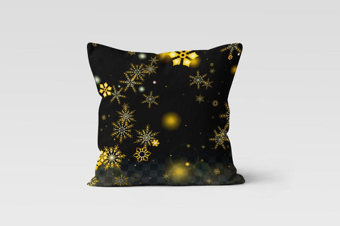 Winter Trend Pillow Cover|Black Gold Christmas Decor|Decorative Geometric Pillow Top|Snowflake Xmas Throw Pillow|Golden Stars Outdoor Pillow