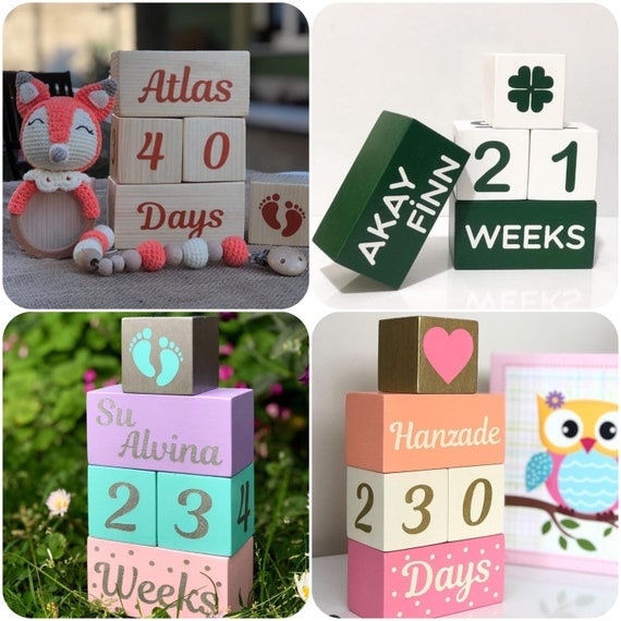 Set of 5 Custom Wooden Name Blocks|Personalized Baby Name Sign Cube|Nursery Decor For Baby|Wood Baby Shower Gift|New Mom Gift|Age Block Deco